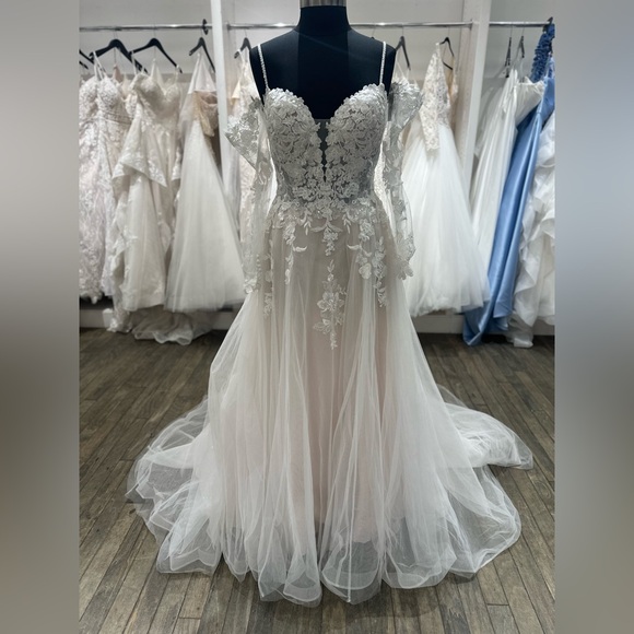 Maggie Sottero Dresses & Skirts - Maggie Sottero Stevie with Bishop Sleeves Cold Shoulder